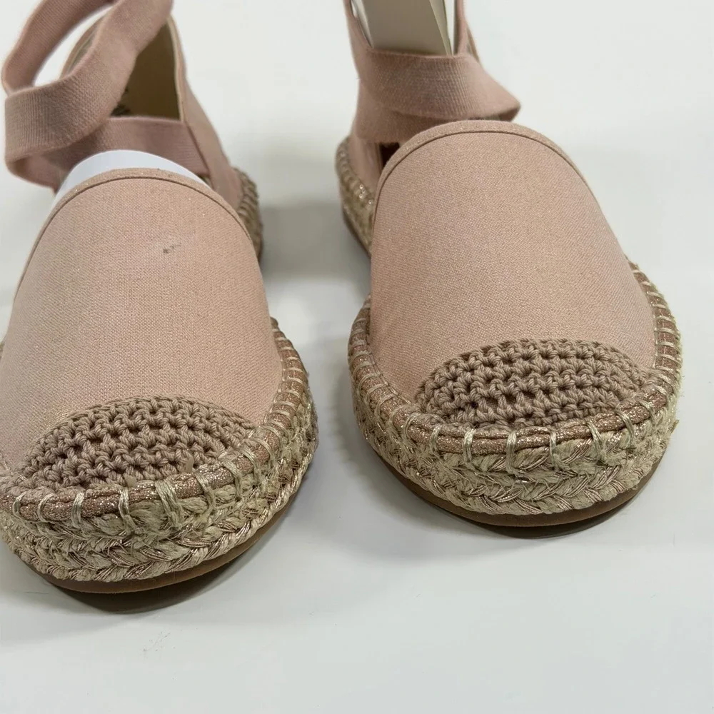 Kenneth Cole Reaction Size-10 Beech Rose Metallic Espadrille Flat Ankle Strap